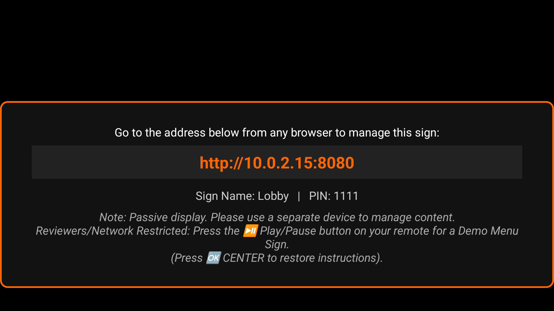Admin PIN screen